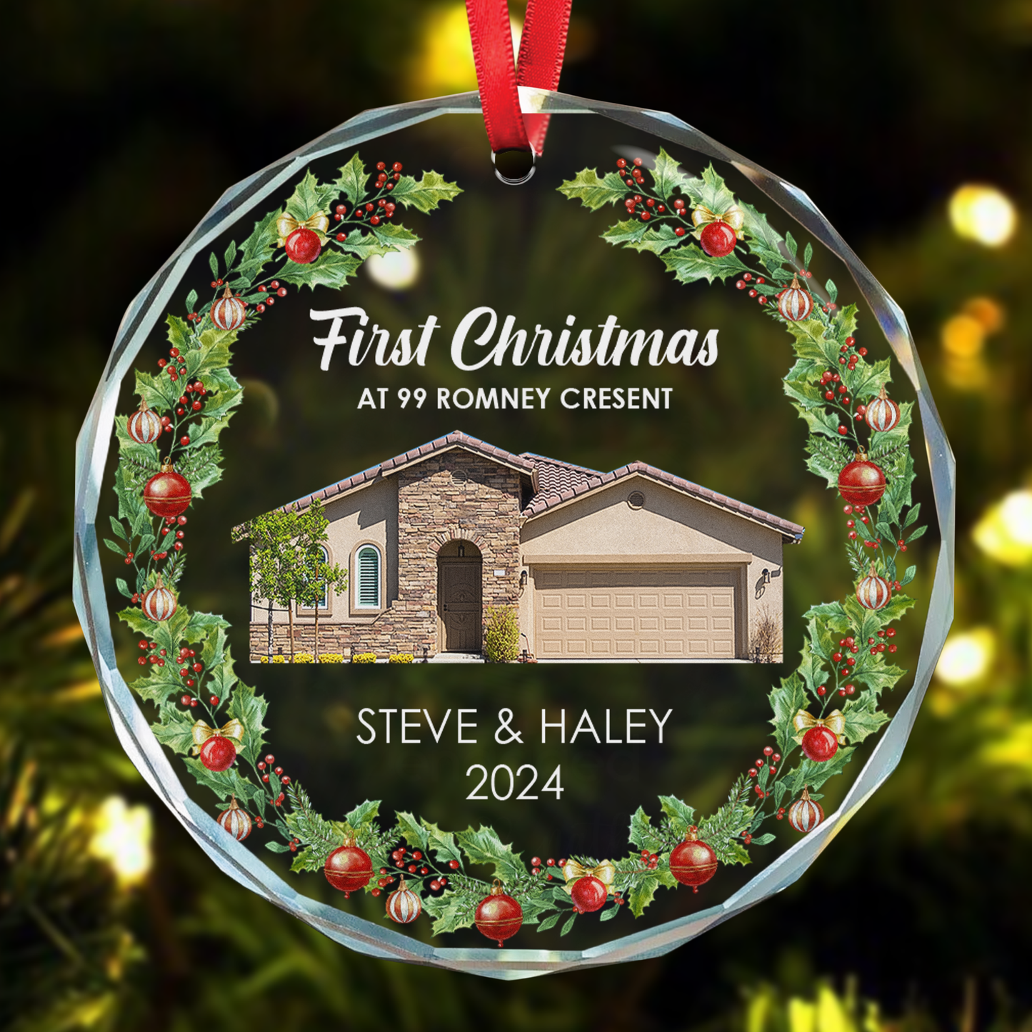 First Christmas At New House - Personalized Glass Photo Ornament