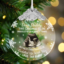First Christmas Baby Bump Custom Ultrasound - Personalized Glass Photo Ornament With Silver Cap