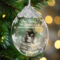 First Christmas Baby Bump Custom Ultrasound - Personalized Glass Photo Ornament With Silver Cap