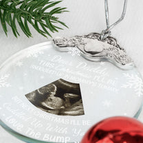 First Christmas Baby Bump Custom Ultrasound - Personalized Glass Photo Ornament With Silver Cap