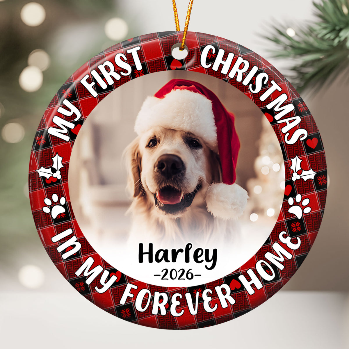 First Christmas Dog Cat - Personalized Ceramic Photo Ornament