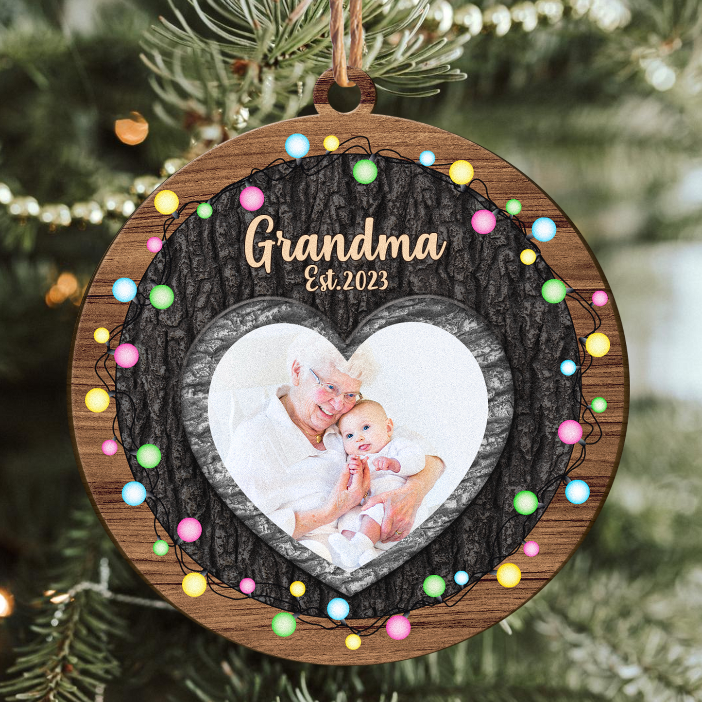 First Christmas Grandma - Personalized Wooden Photo Ornament