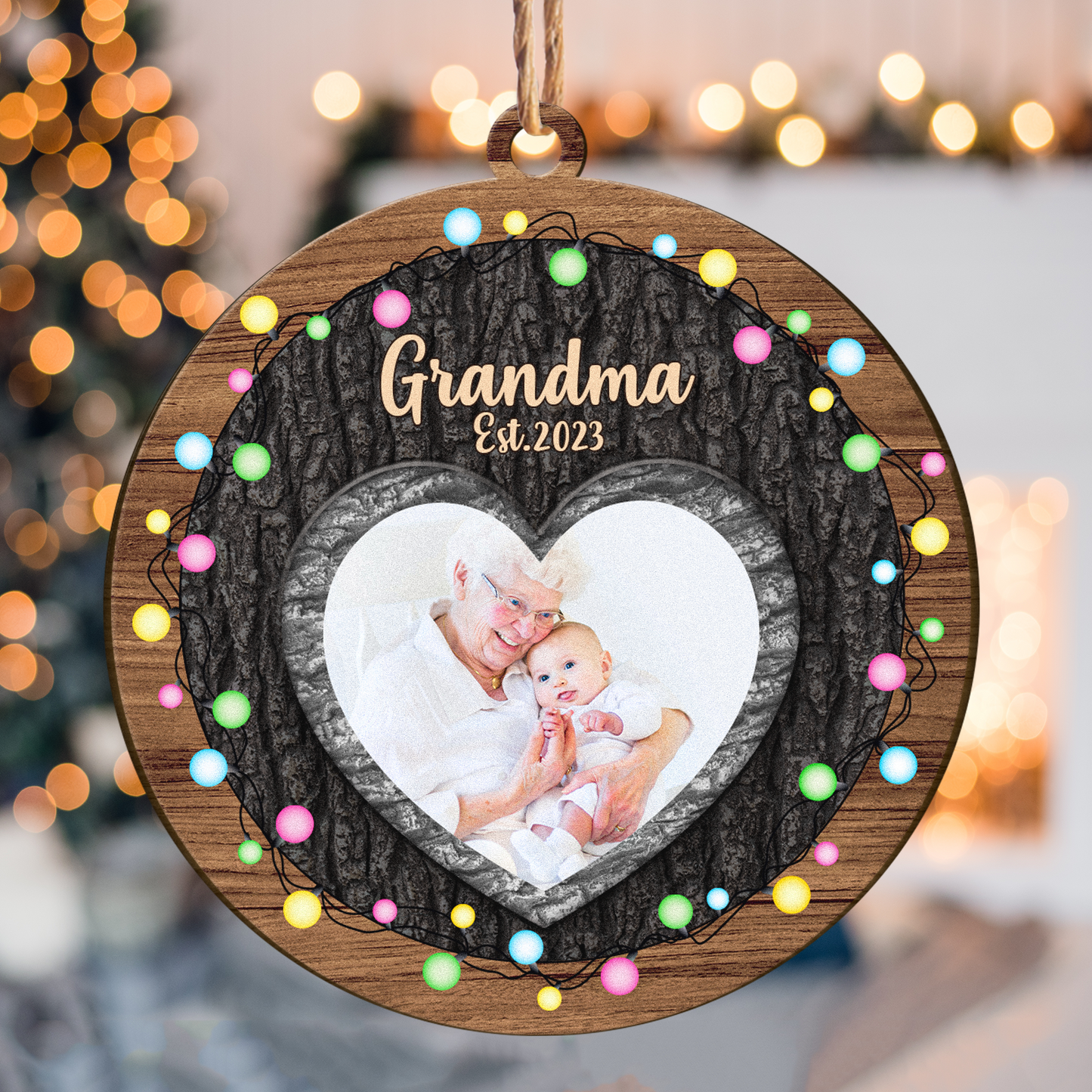 First Christmas Grandma - Personalized Wooden Photo Ornament