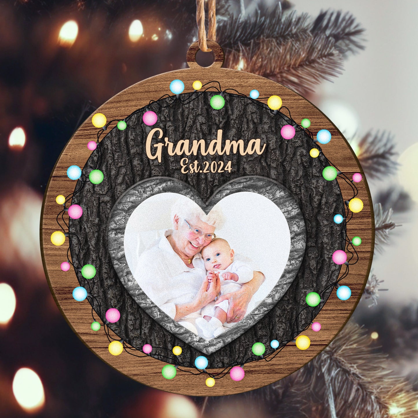 First Christmas Grandma - Personalized Wooden Photo Ornament