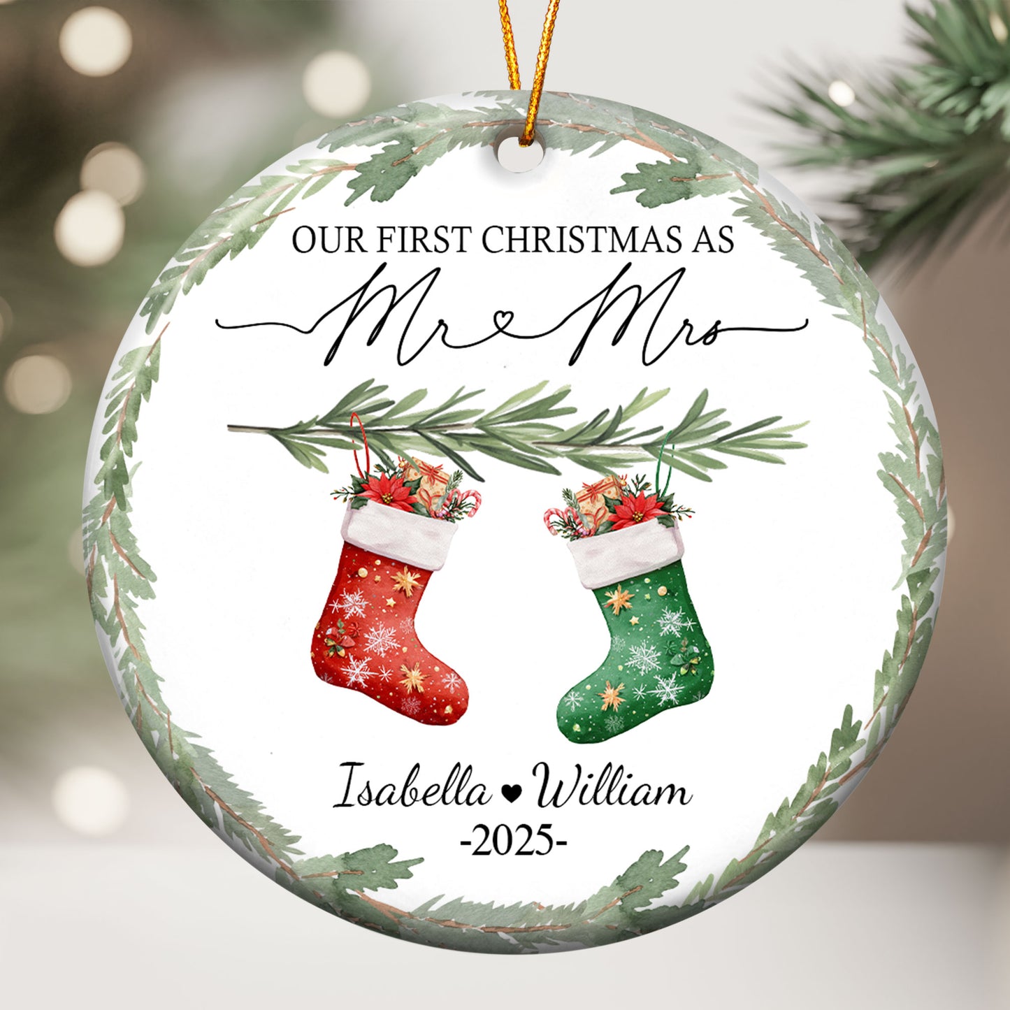 First Christmas Mr & Mrs Wedding Keepsake Engaged - Personalized Ceramic Ornament