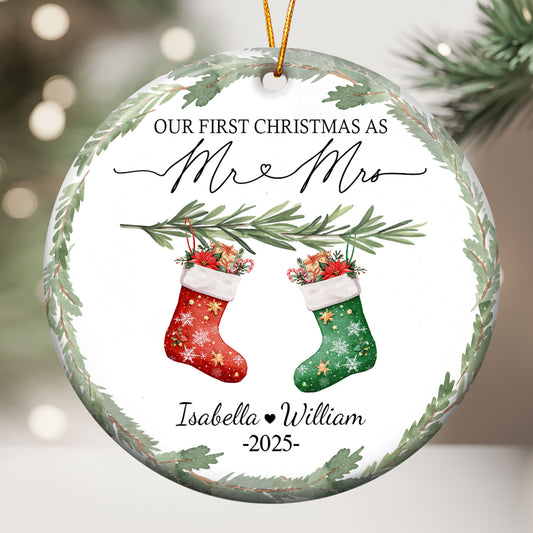First Christmas Mr & Mrs Wedding Keepsake Engaged - Personalized Ceramic Ornament