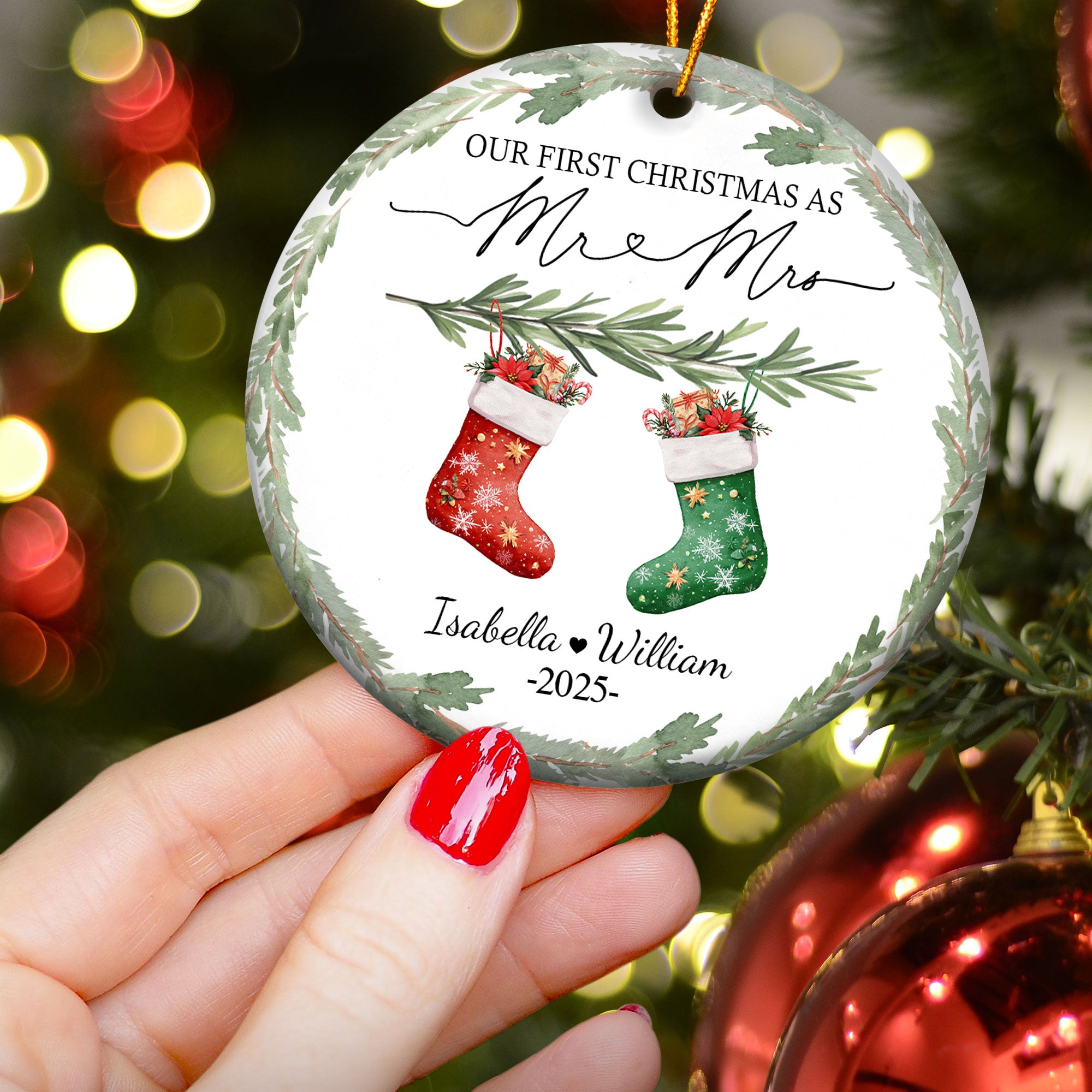First Christmas Mr & Mrs Wedding Keepsake Engaged - Personalized Ceramic Ornament