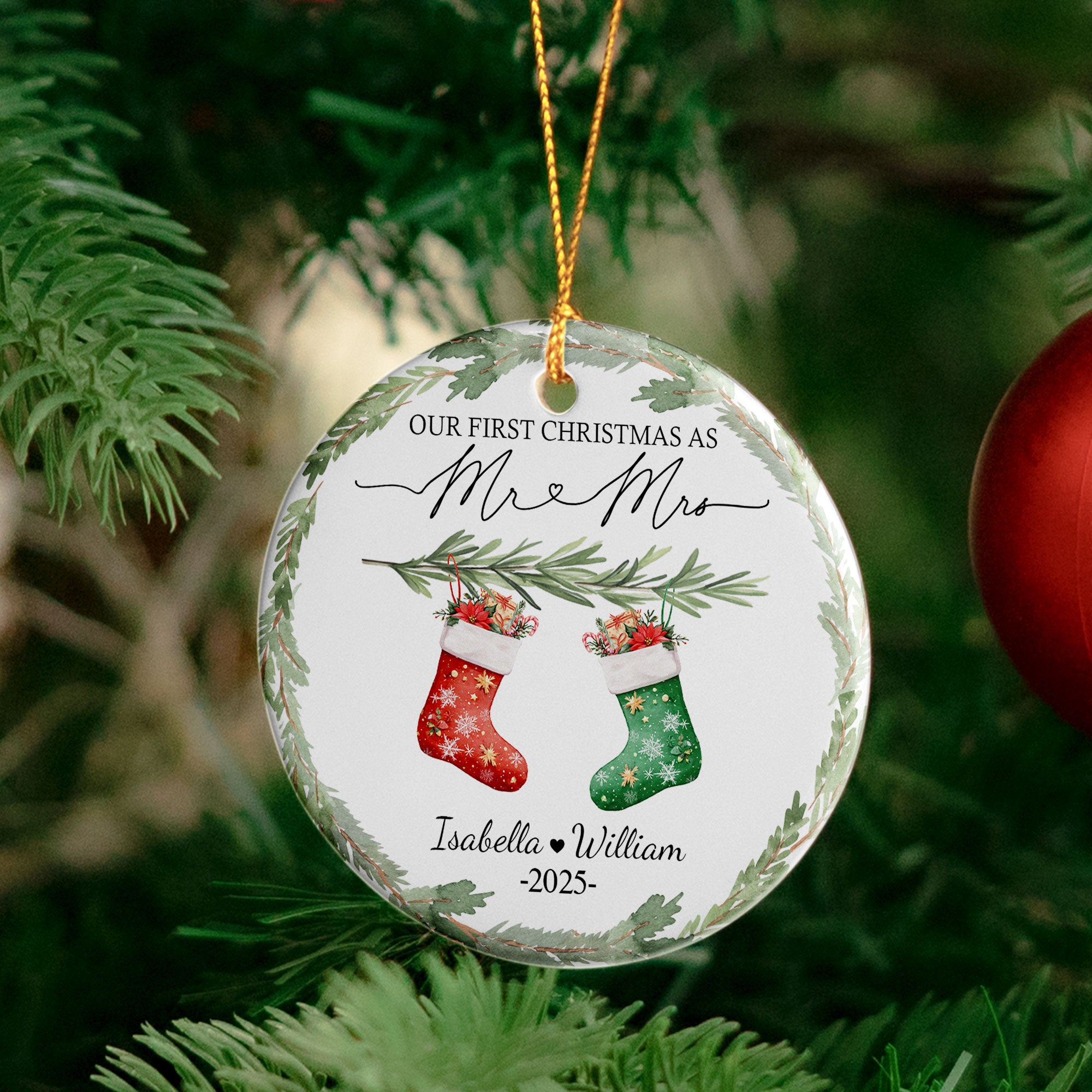 First Christmas Mr & Mrs Wedding Keepsake Engaged - Personalized Ceramic Ornament