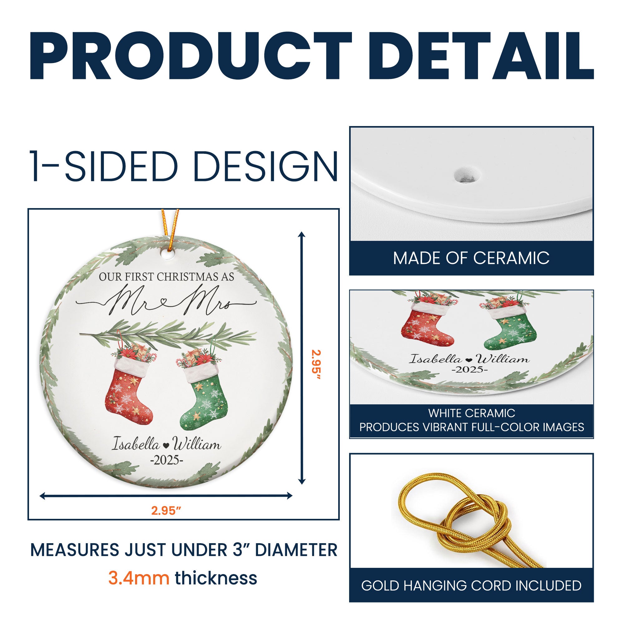 First Christmas Mr & Mrs Wedding Keepsake Engaged - Personalized Ceramic Ornament