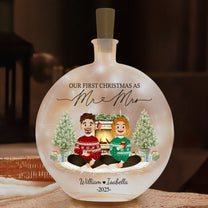 First Christmas Mr & Mrs Wedding Keepsake - Personalized Round Flat Bottle Light