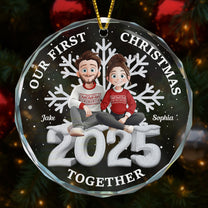 First Christmas Together 3D Cute Couple - Personalized Glass Ornament