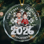 First Christmas Together 3D Cute Couple - Personalized Glass Ornament