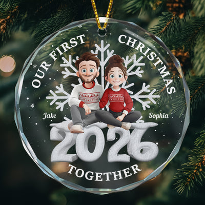 First Christmas Together 3D Cute Couple - Personalized Glass Ornament