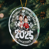 First Christmas Together 3D Cute Couple - Personalized Glass Ornament