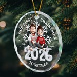 First Christmas Together 3D Cute Couple - Personalized Glass Ornament
