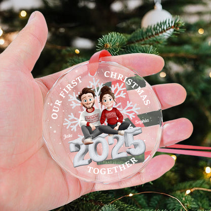 First Christmas Together 3D Cute Couple - Personalized Glass Ornament