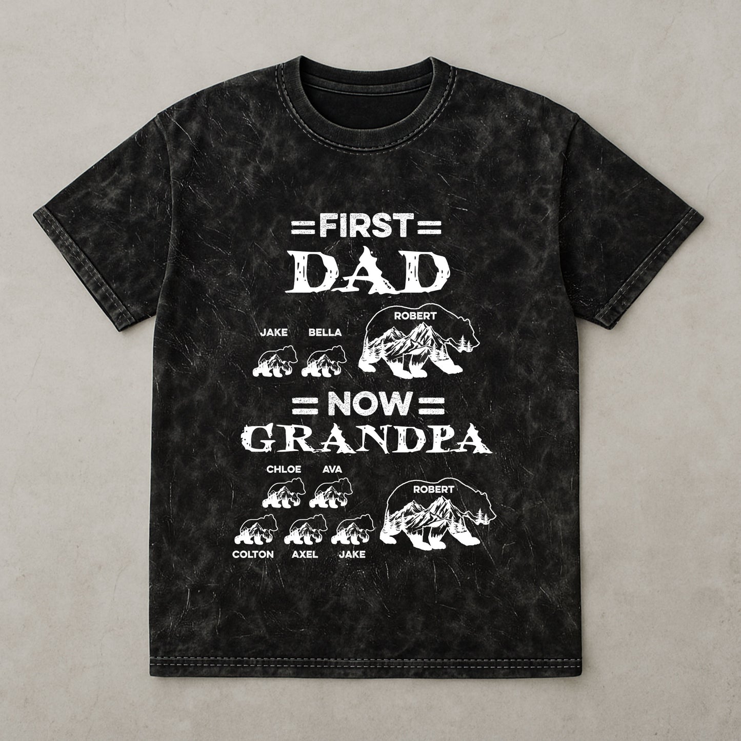 First Dad Now Grandpa Bear - Personalized Acid Wash T‑Shirt