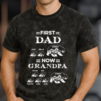 First Dad Now Grandpa Bear - Personalized Acid Wash T‑Shirt
