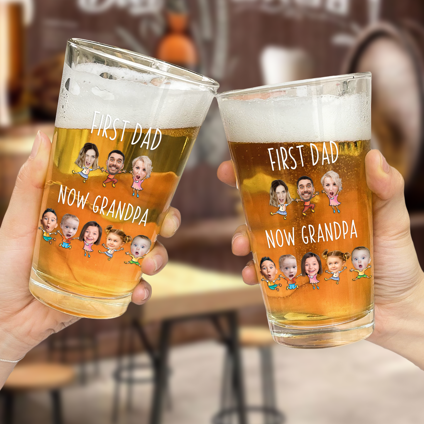 First Dad Now Grandpa Custom Faces - Personalized Photo Beer Glass