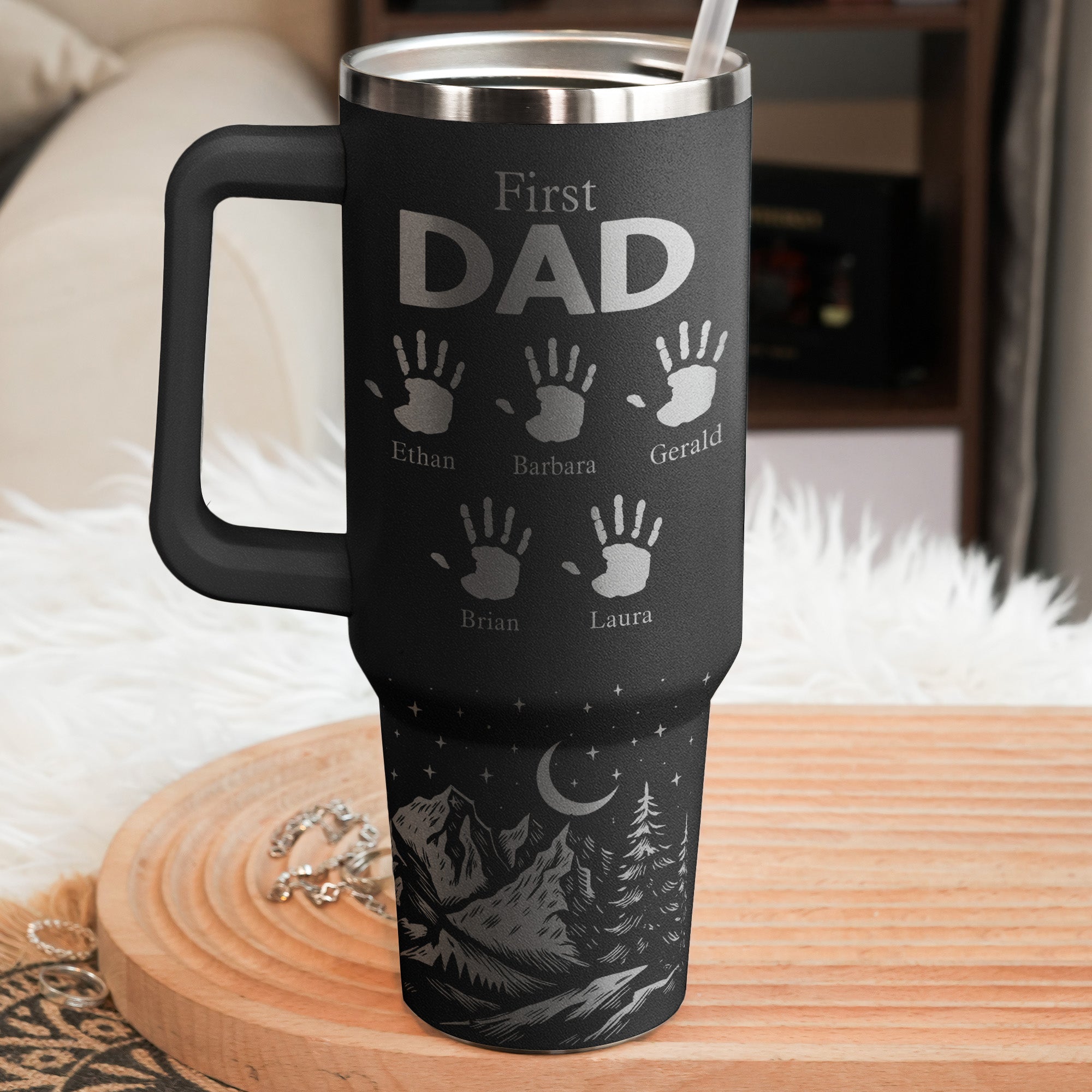 First Dad Now Grandpa Custom Hand Prints - Personalized Engraved 40oz Tumbler