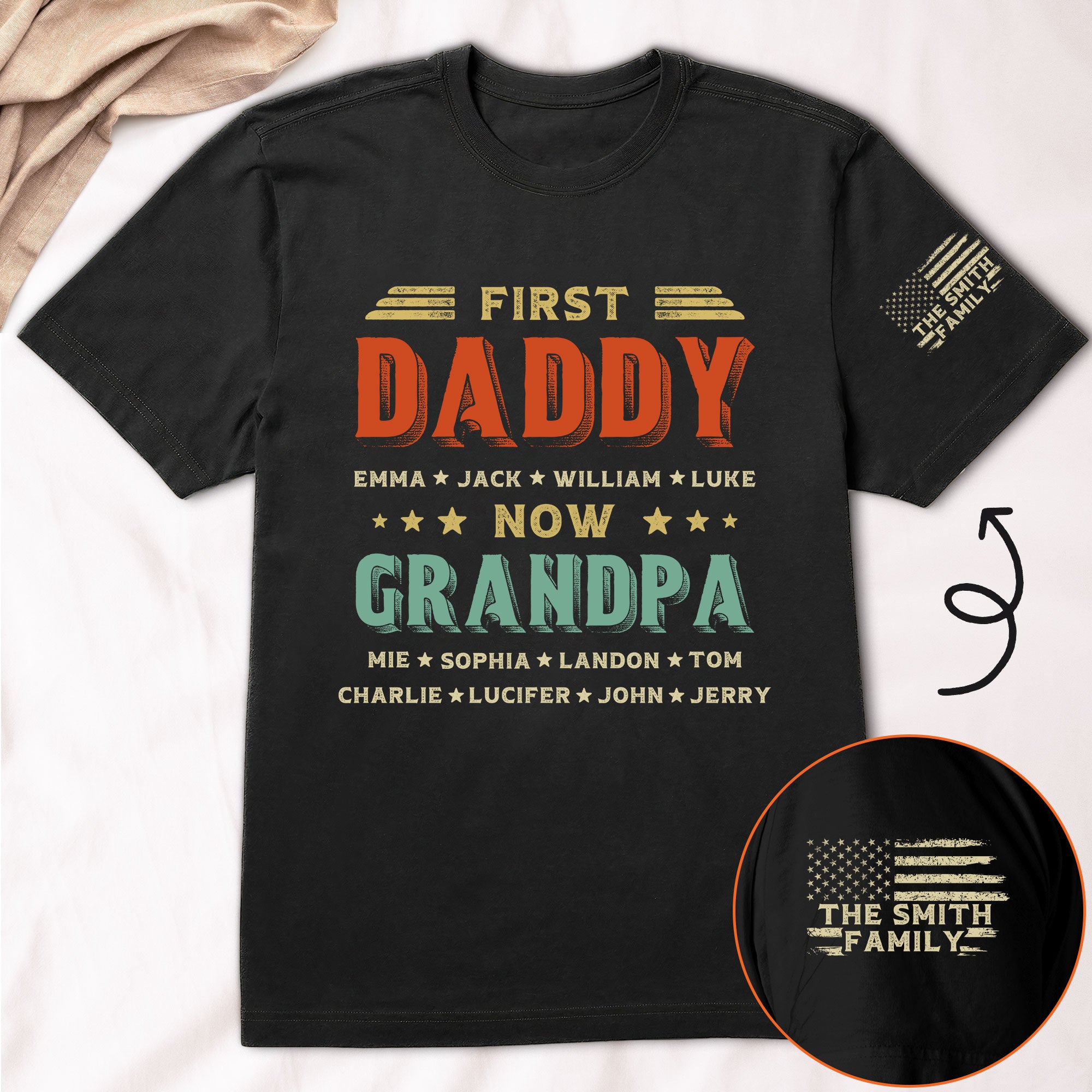First Dad Now Grandpa Custom Title & Kids Names - Personalized Shirt