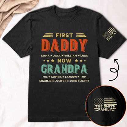 First Dad Now Grandpa Custom Title & Kids Names - Personalized Shirt