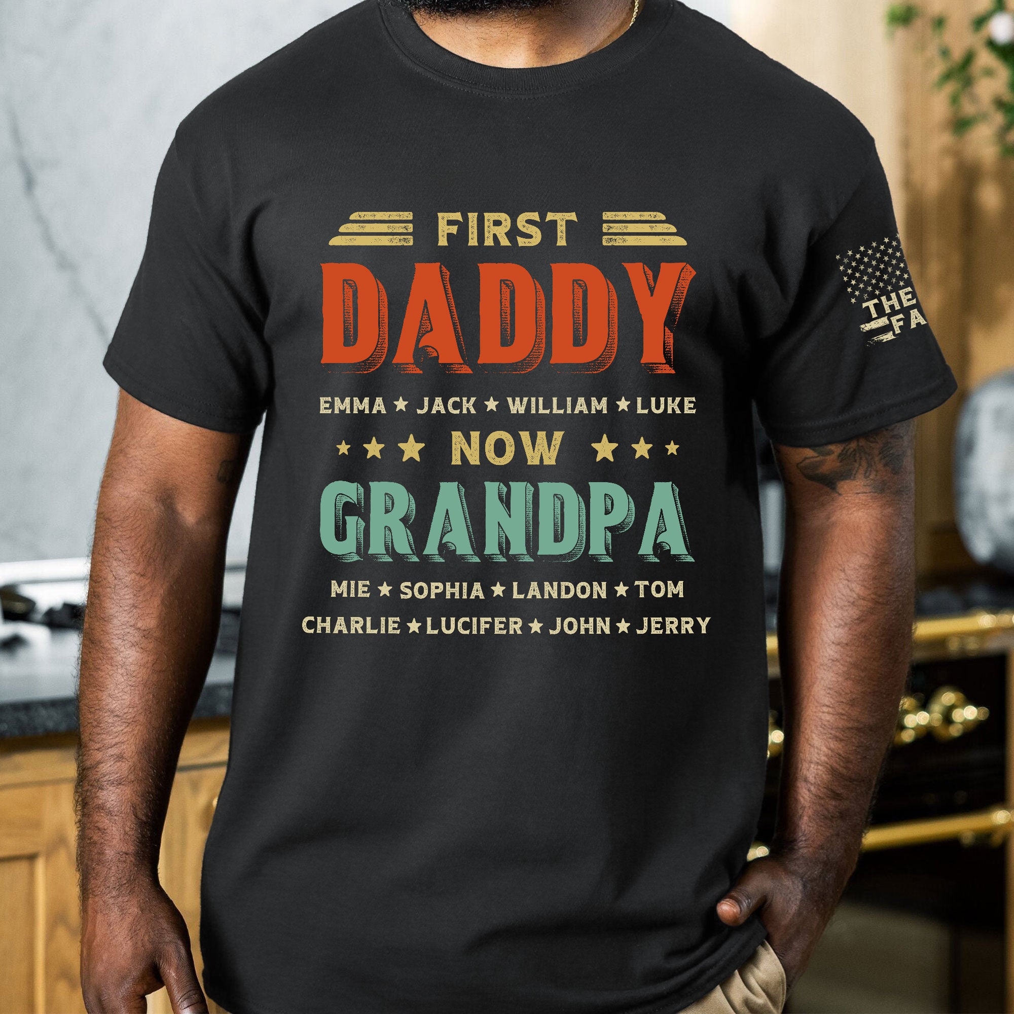 First Dad Now Grandpa Custom Title & Kids Names - Personalized Shirt