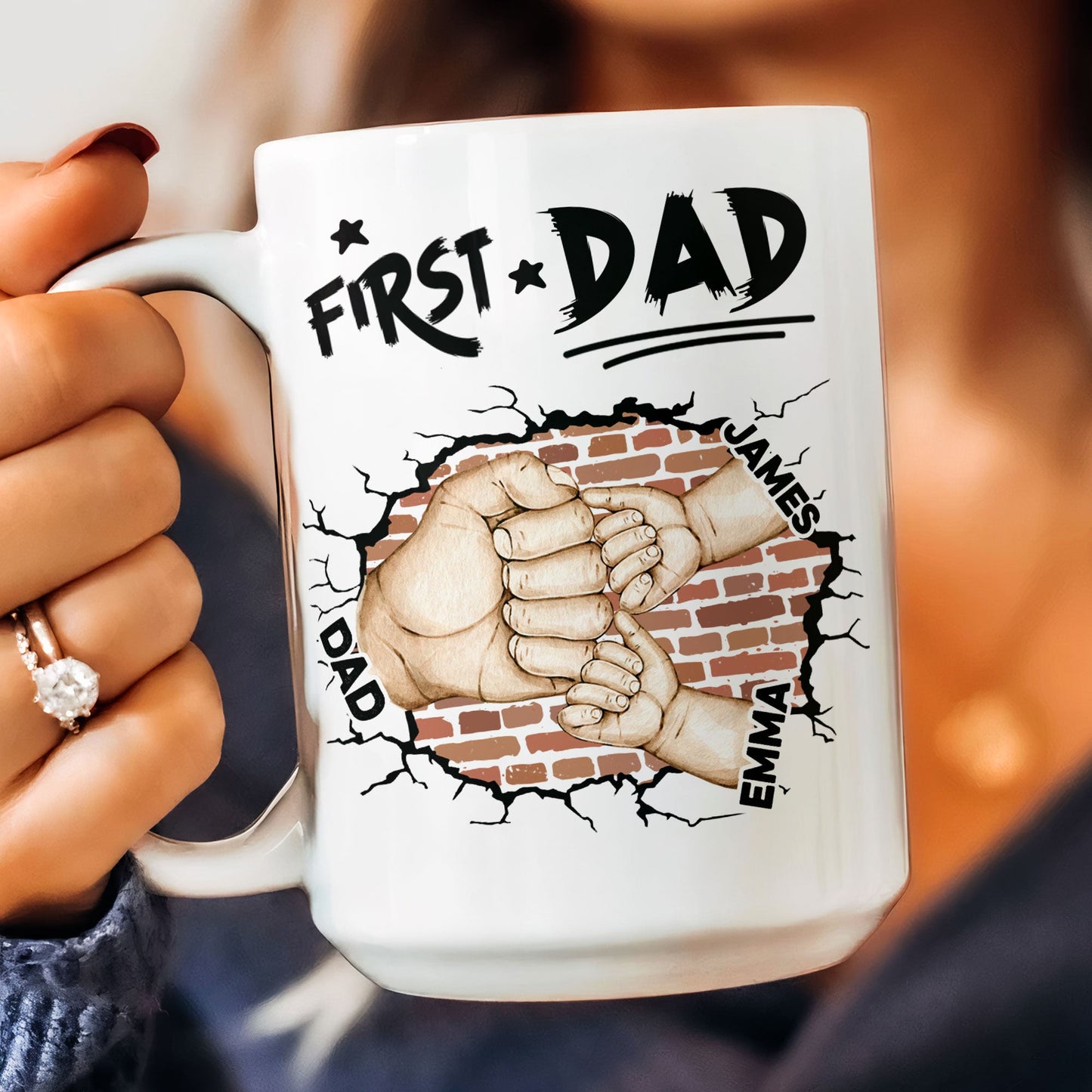 First Dad Now Grandpa Fist Bump Kids - Personalized Mug