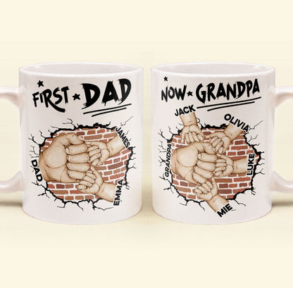 First Dad Now Grandpa Fist Bump Kids - Personalized Mug