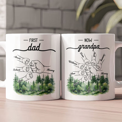 First Dad Now Grandpa - Fist Bumps With Kids' Names - Personalized Mug