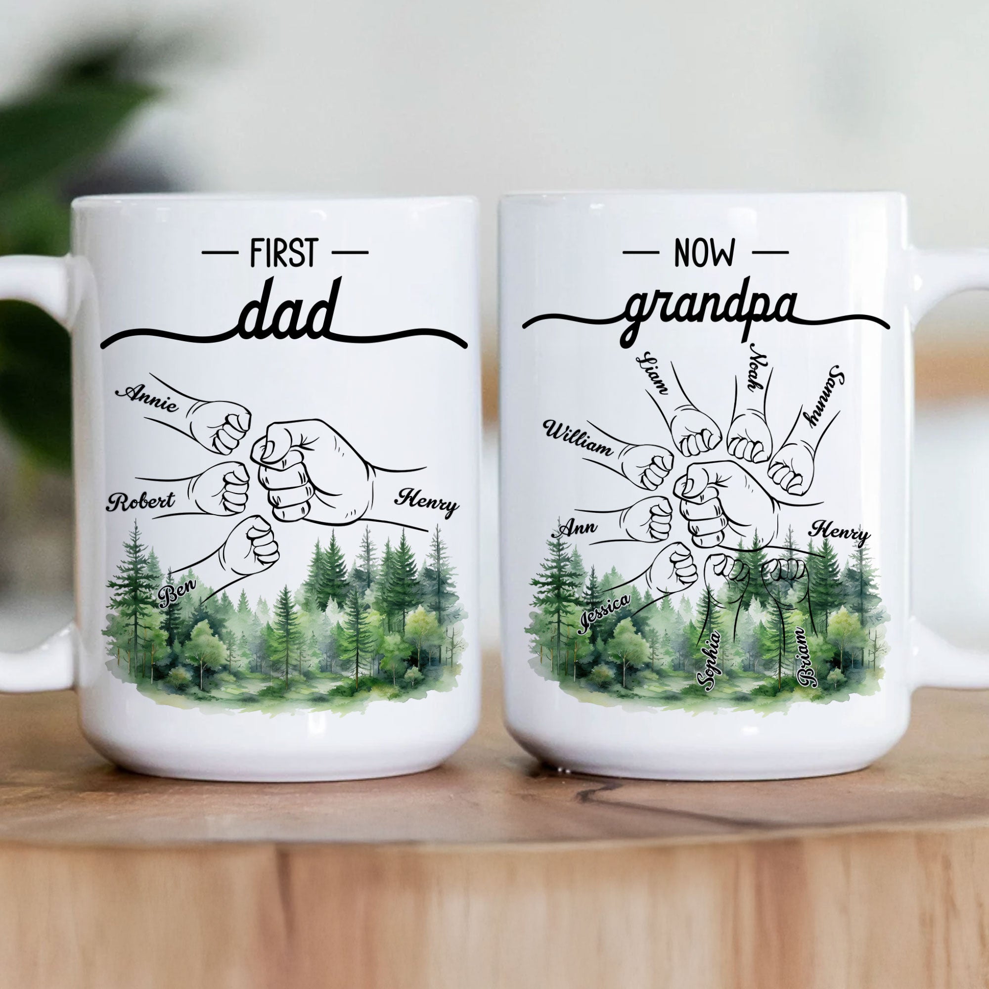 First Dad Now Grandpa - Fist Bumps With Kids' Names - Personalized Mug