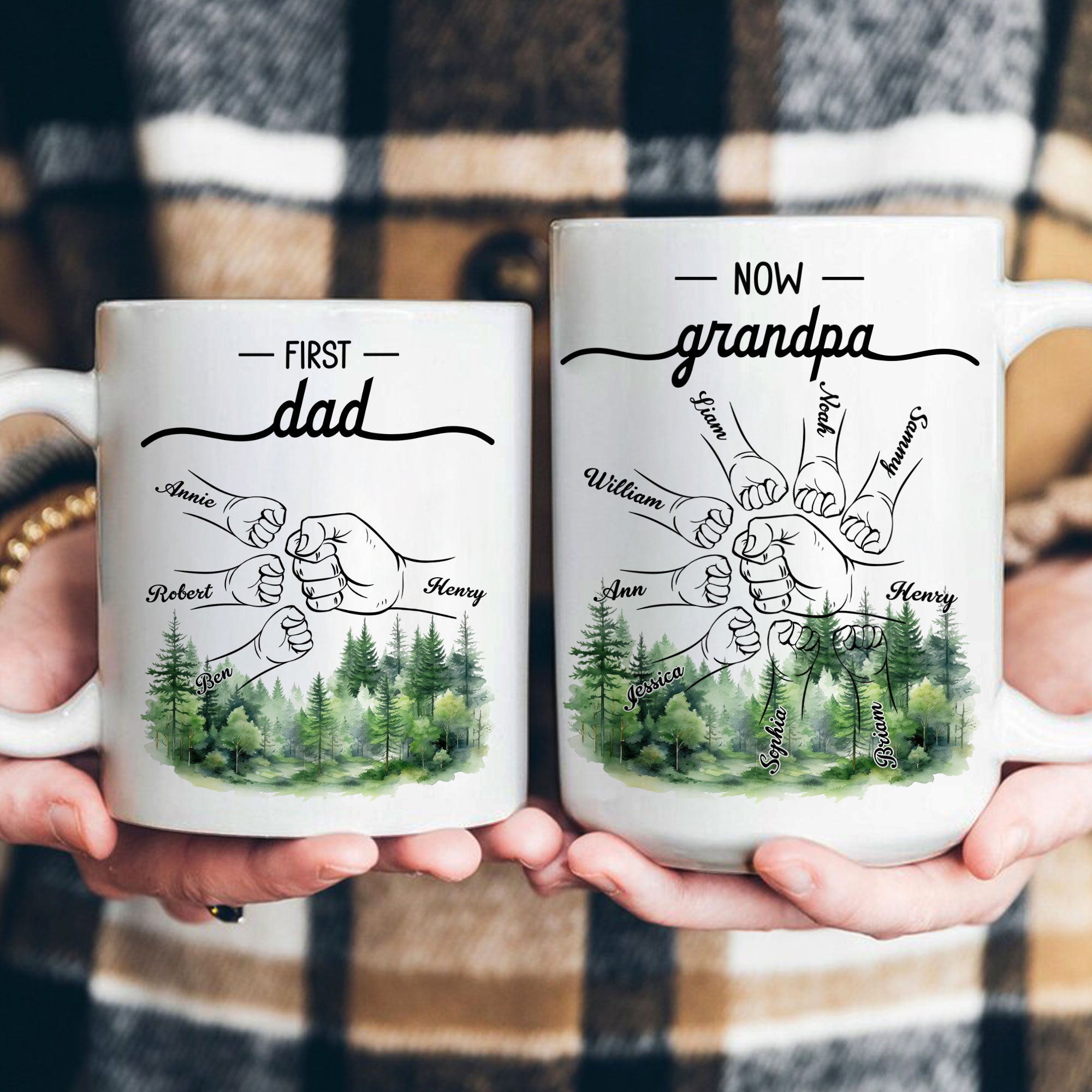 First Dad Now Grandpa - Fist Bumps With Kids' Names - Personalized Mug