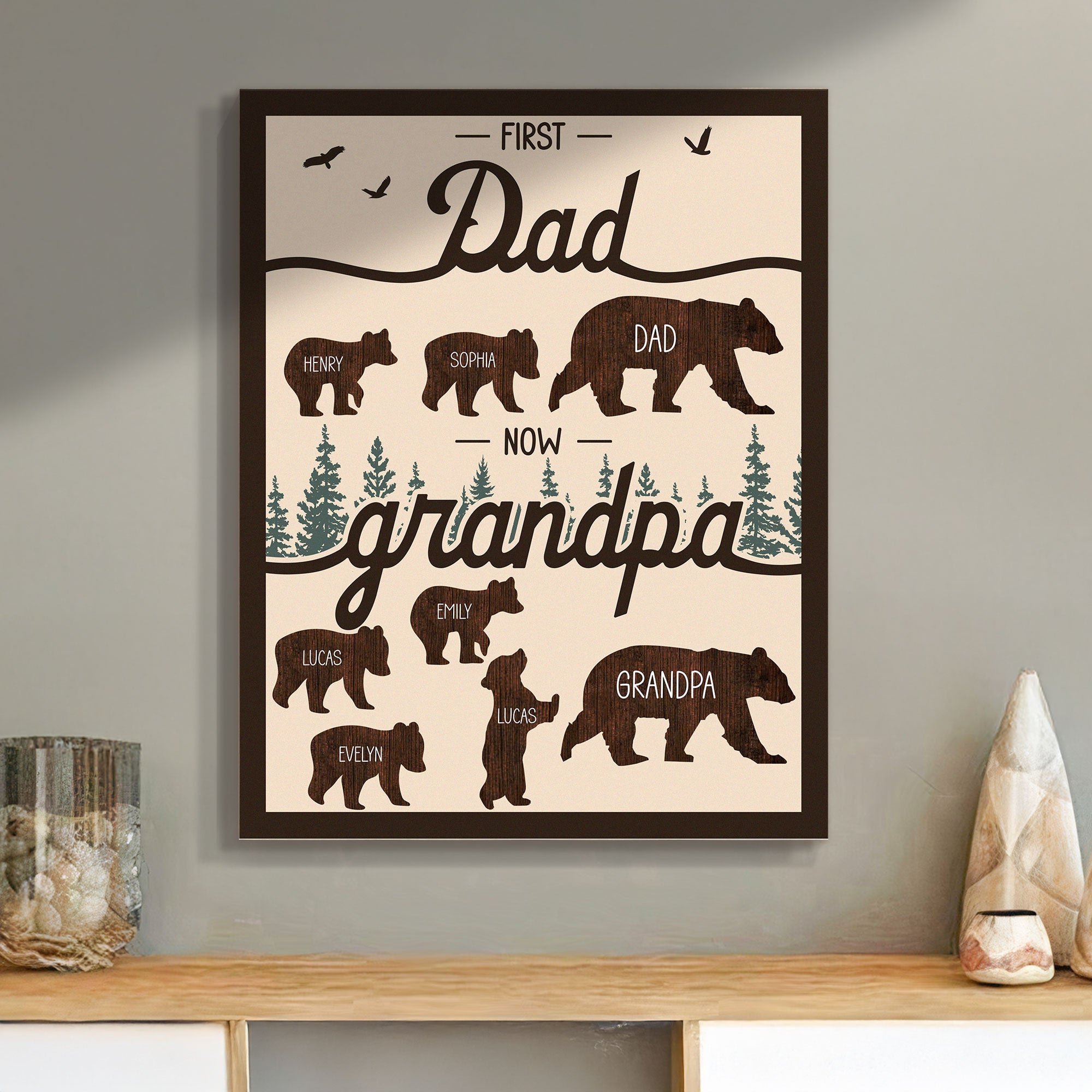 First Dad Now Grandpa - Papa Bear - Custom Wood Plaque
