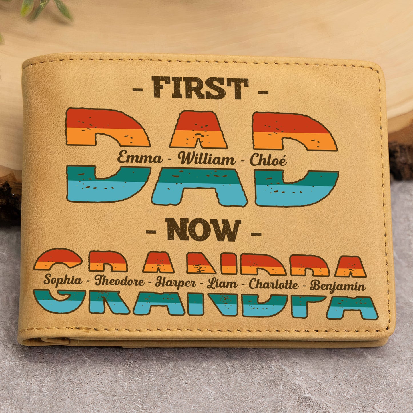 First Dad Now Grandpa - Personalized Leather Wallet