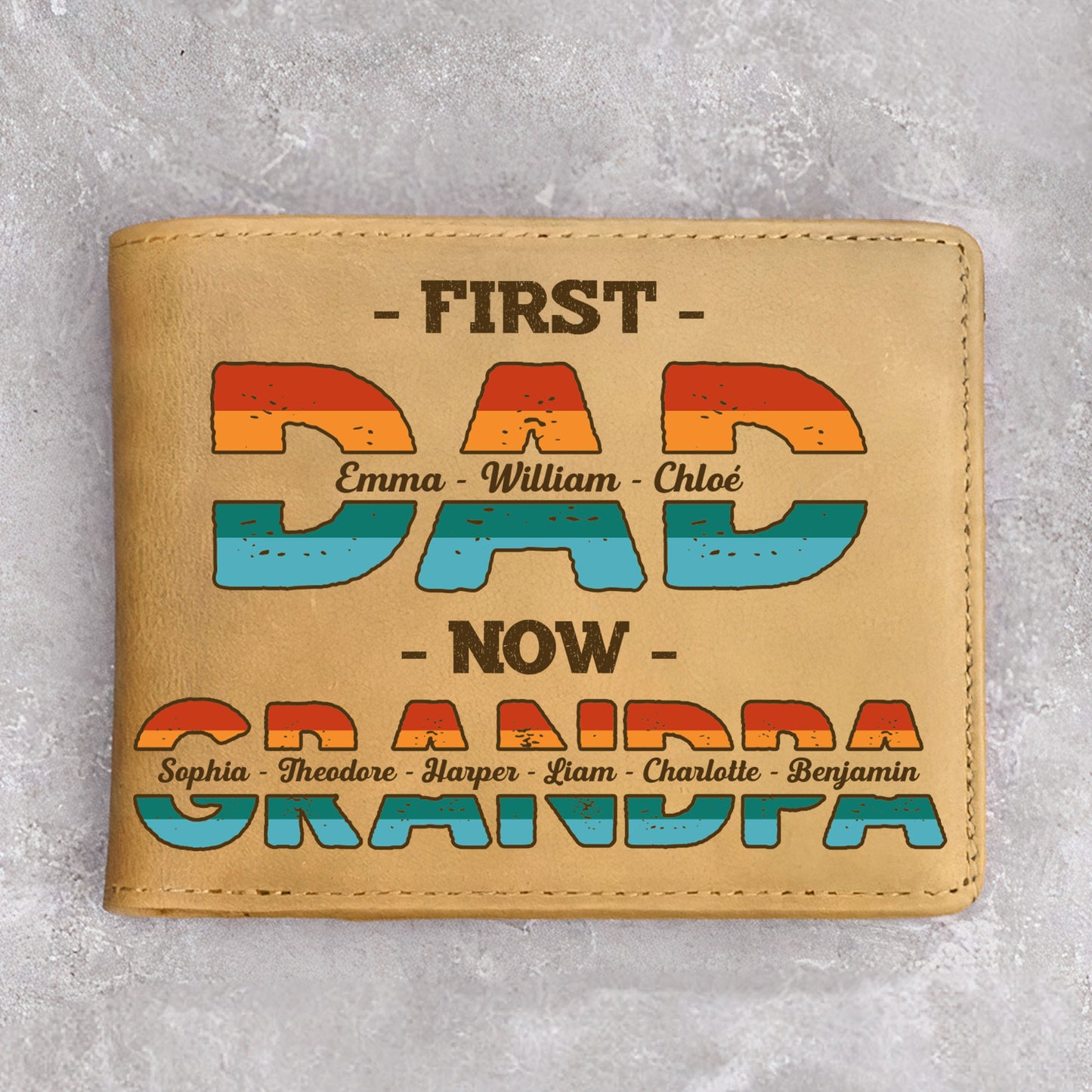 First Dad Now Grandpa - Personalized Leather Wallet