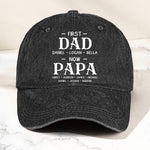 First Dad Now Grandpa With Kids' Names - Personalized Distressed Denim Cap