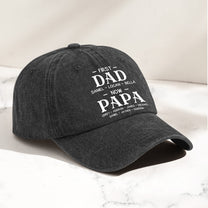 First Dad Now Grandpa With Kids' Names - Personalized Distressed Denim Cap