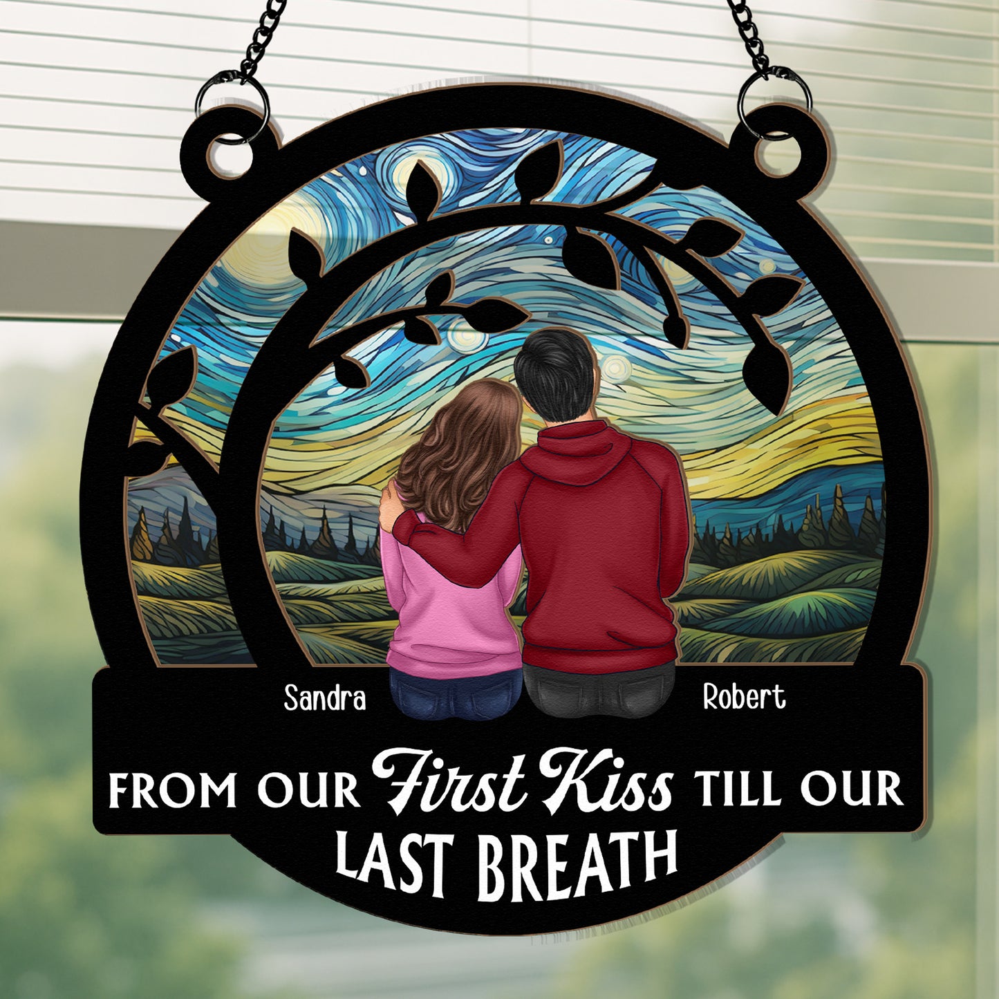 First Kiss Till Last Breath Anniversary Gift - Personalized Window Hanging Suncatcher Ornament