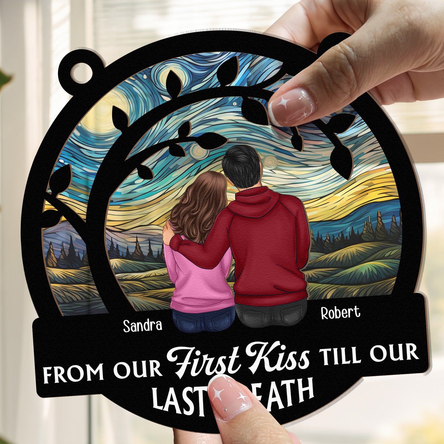 First Kiss Till Last Breath Anniversary Gift - Personalized Window Hanging Suncatcher Ornament