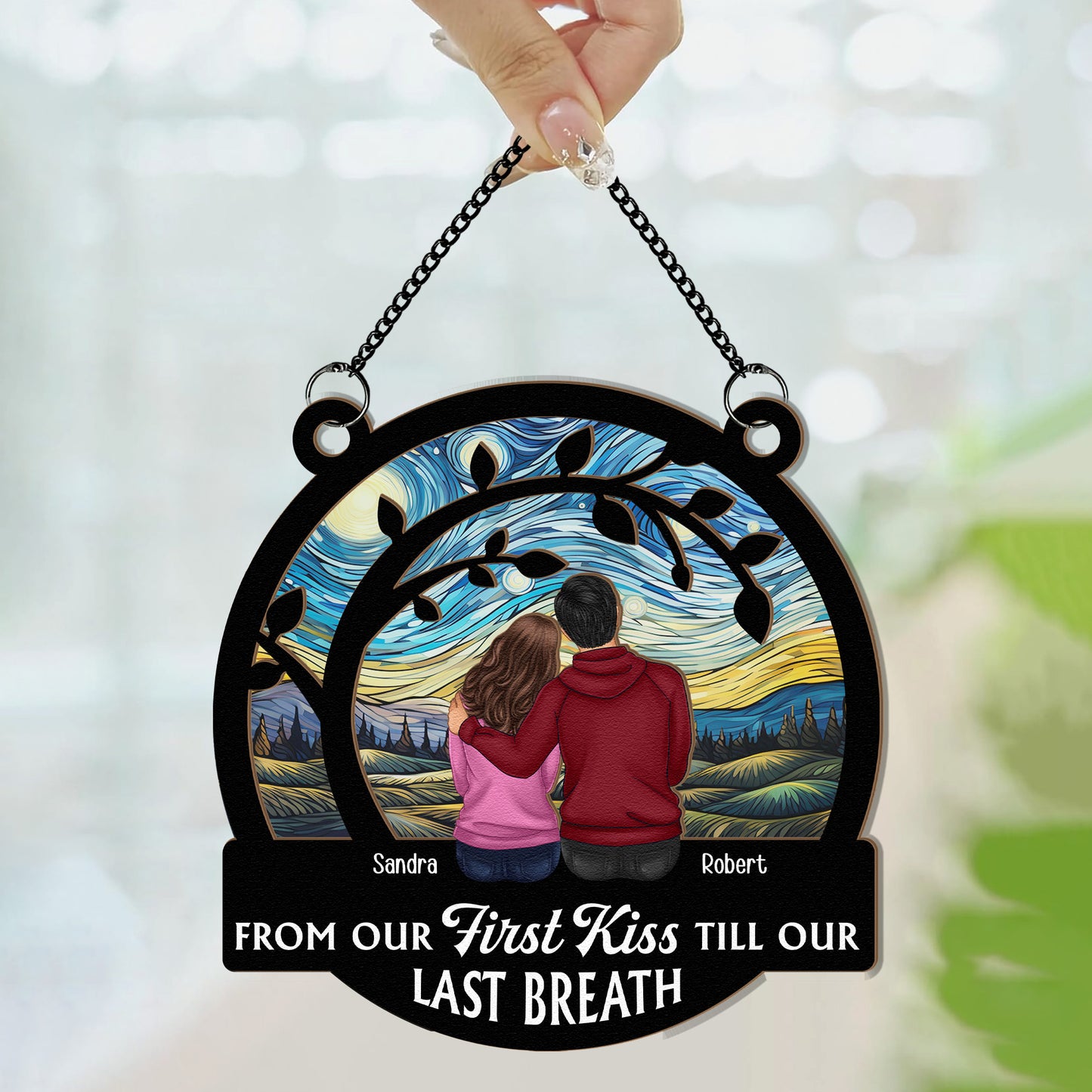 First Kiss Till Last Breath Anniversary Gift - Personalized Window Hanging Suncatcher Ornament
