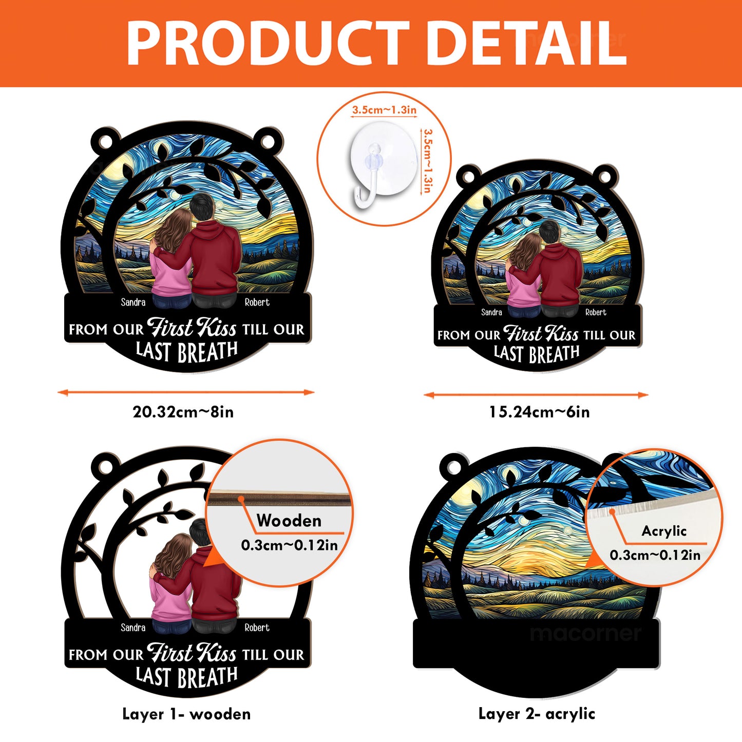 First Kiss Till Last Breath Anniversary Gift - Personalized Window Hanging Suncatcher Ornament