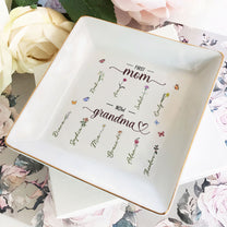 First Mom Now Grandma Birth Flowers - Personalized Jewelry Dish