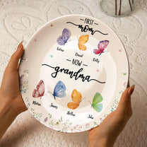 First Mom Now Grandma - Butterfly Version - Personalized Ceramic Plate