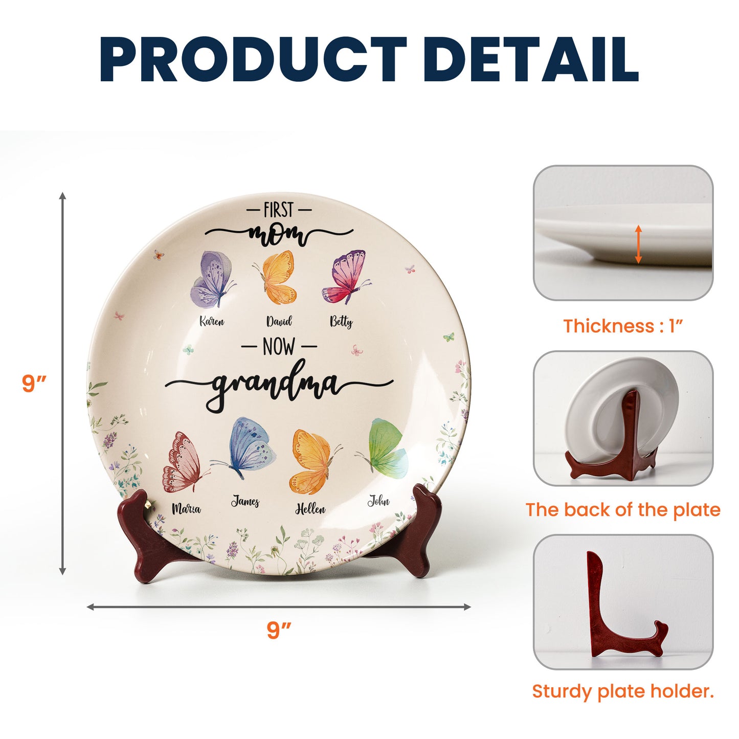 First Mom Now Grandma - Butterfly Version - Personalized Ceramic Plate