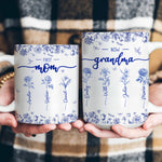 First Mom Now Grandma Custom Birth Flower Toile De Jouy - Personalized Mug