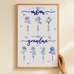 First Mom Now Grandma Custom Birth Flower Toile De Jouy - Personalized Poster