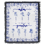 First Mom Now Grandma Custom Birth Flower Toile De Jouy - Personalized Woven Blanket
