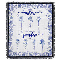 First Mom Now Grandma Custom Birth Flower Toile De Jouy - Personalized Woven Blanket