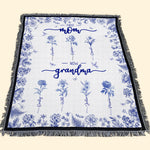 First Mom Now Grandma Custom Birth Flower Toile De Jouy - Personalized Woven Blanket