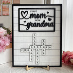 First Mom Now Grandma - Custom Kids' Names Crossword - Personalized Wooden Plaque